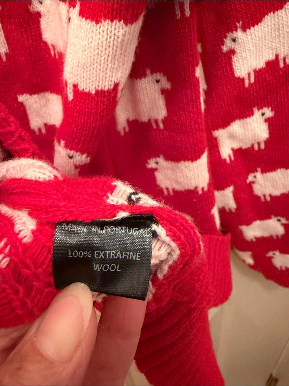 Warm & Wonderful 100% Wool Red Sheep Pattern Crewneck Sweater - Picture 4 of 8